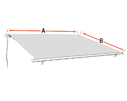 Grafika z wymiarami markizy wraz ze stelażem