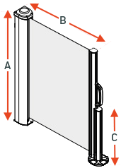 Technische Zeichnung der Seitenzugmarkise mit Maßangaben